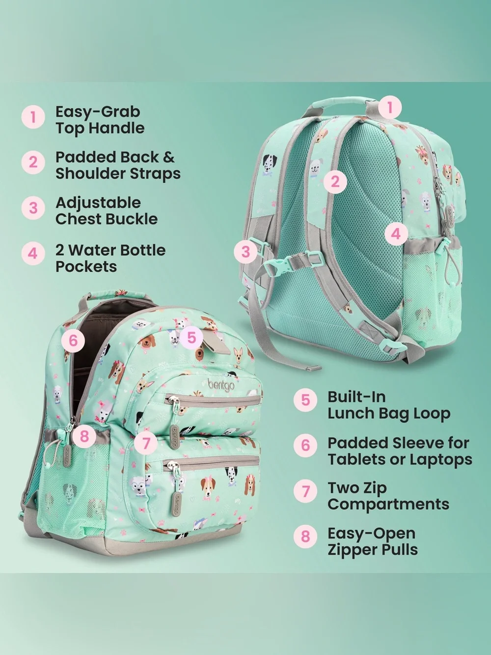 Bentgo “puppy love” kids dog print backpack